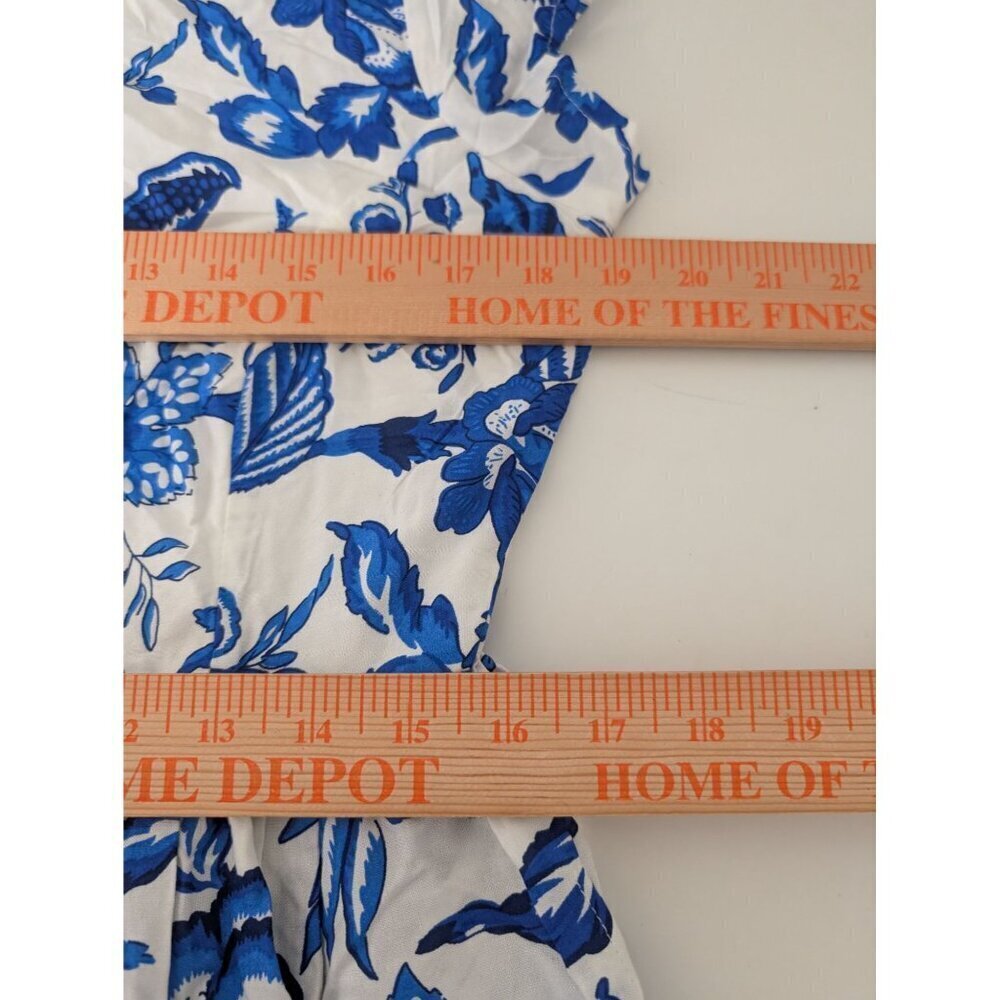 Venus Lascana Floral Midi Dress Womens Size Large White Blue Short Sleeve V Neck - Picture 15 of 15